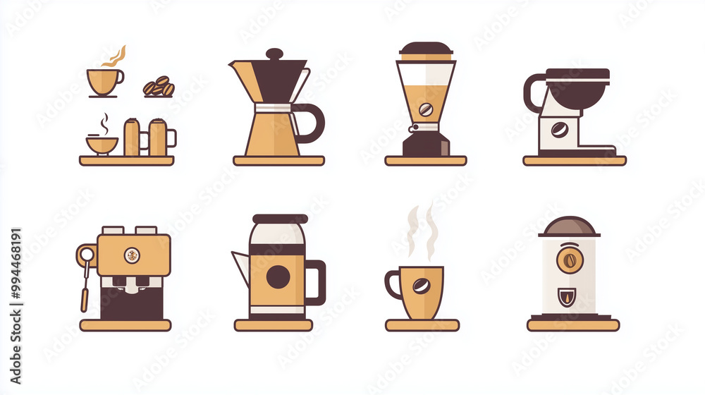 Flat Icon Set for Coffee Making Equipment Flat Icon Set for Coffee Making Equipment