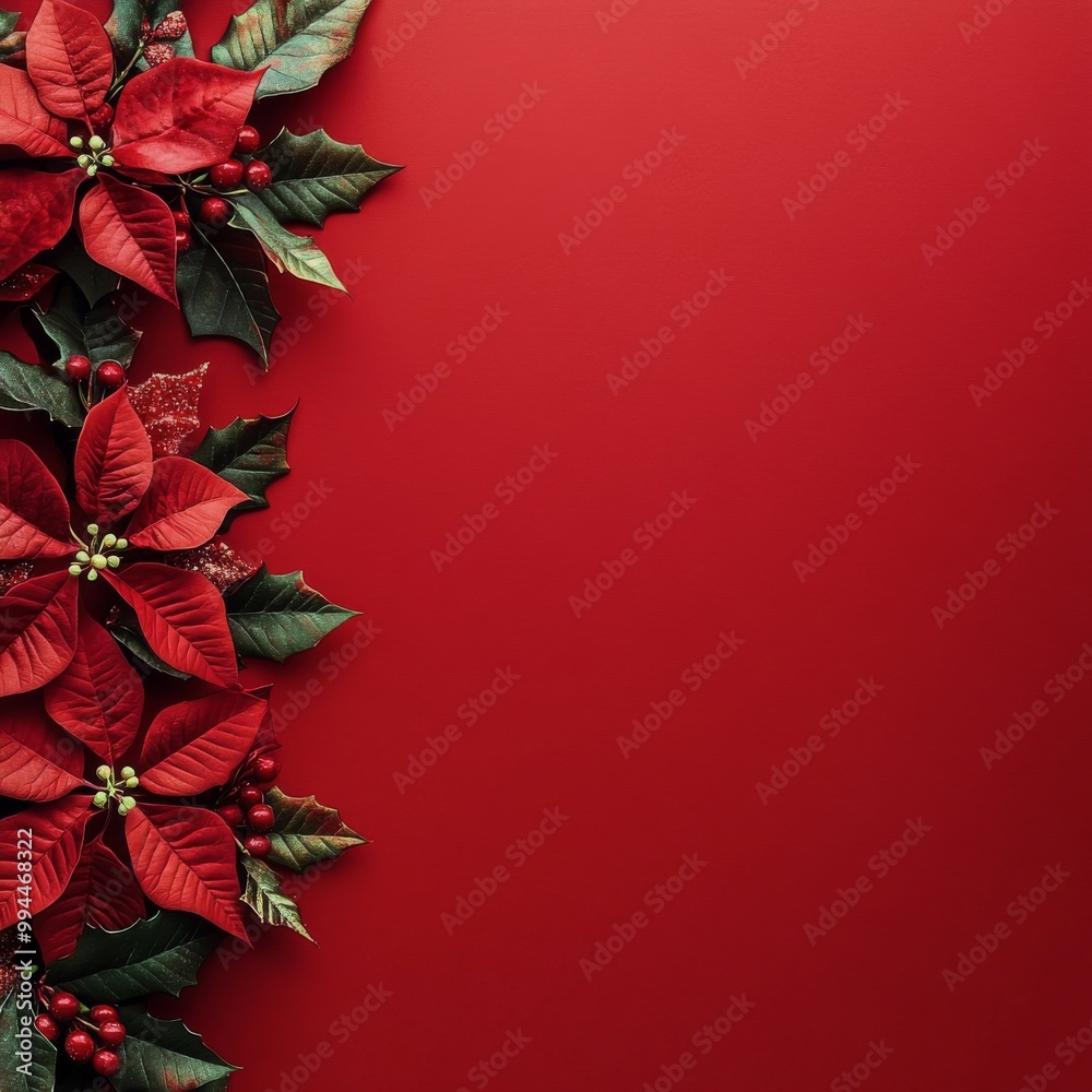Elegant red poinsettias on a vibrant red background for the holiday season Elegant red poinsettias on a vibrant red background for the holiday season