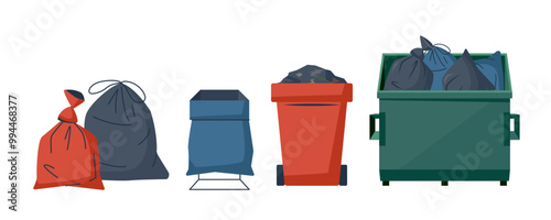 Trash containers, vector icon in cartoon style