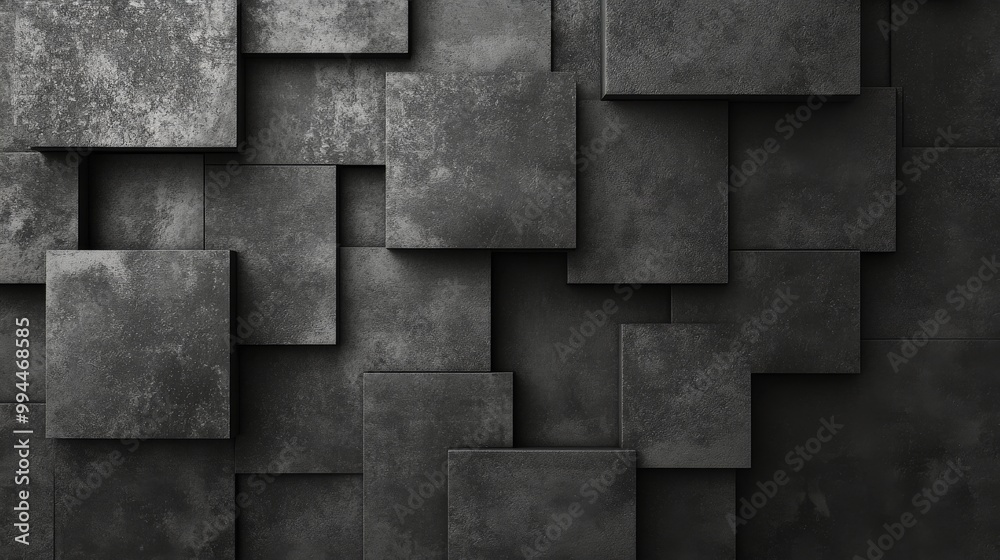 Modern textured wall design featuring black square tiles arranged in a geometric pattern Modern textured wall design featuring black square tiles arranged in a geometric pattern