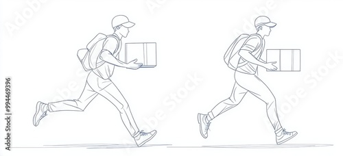 This illustration depicts a courier carrying a parcel for retail business, e-commerce, and online shopping sites. A fast delivery parcel concept is portrayed using modern graphic design and