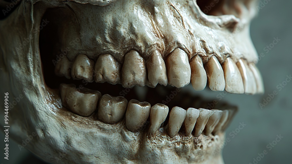 Close-up of Human Skull with Teeth - Anatomy and Science