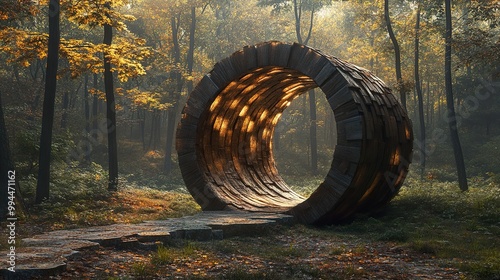 Wooden Portal in a Golden Forest - A Mystical Landscape