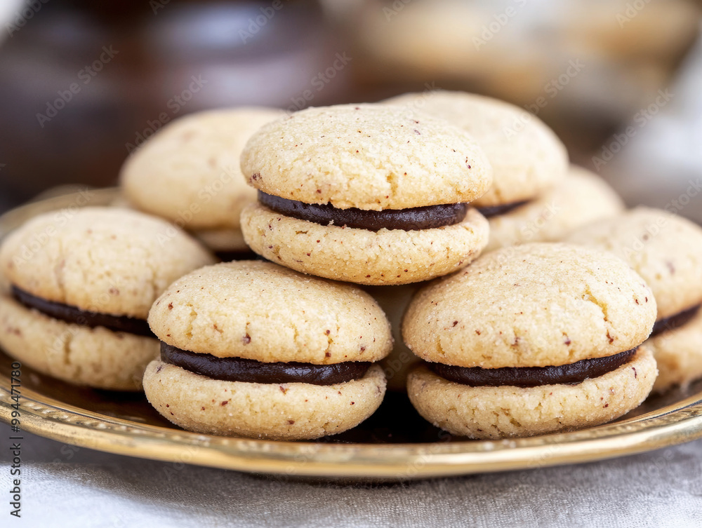 Baci di Dama cookies. Italian Piedmont sandwich biscuit consisting of two hazelnut biscuits joined together by a chocolate filling. Baci di Dama cookies. Italian Piedmont sandwich biscuit consisting of two hazelnut biscuits joined together by a chocolate filling.