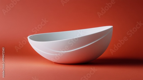 Modern white ceramic bowl on a vibrant red background showcasing sleek design...