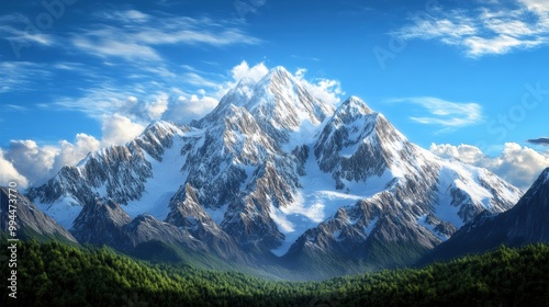 Majestic Snow-Capped Mountain Under Blue Sky