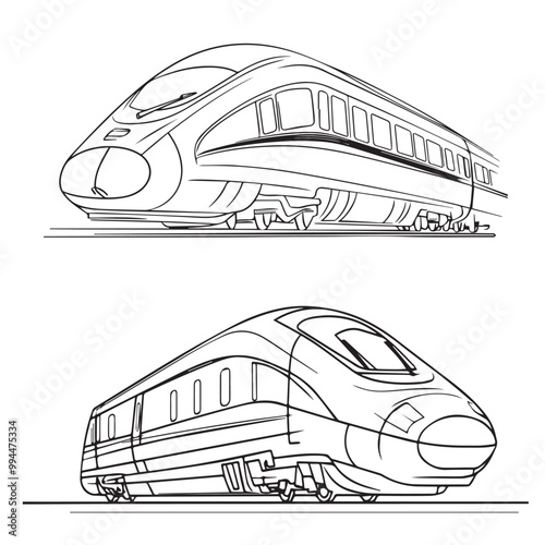 Line icons of bullet train isolated on white background