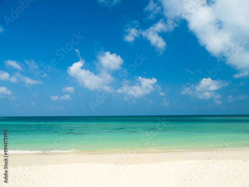 Horizon beautiful landscape summer season panorama front view point tropical sea beach white sand clean blue sky background calm nature ocean wave water travel holiday at samae san island sun day time