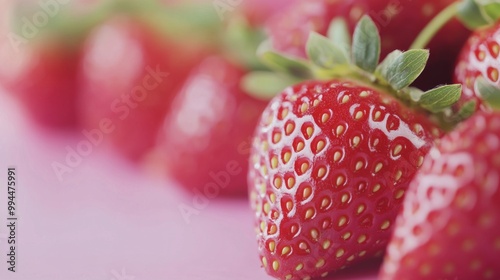 Freshly harvested strawberries on a pink background ready for consumption or ...