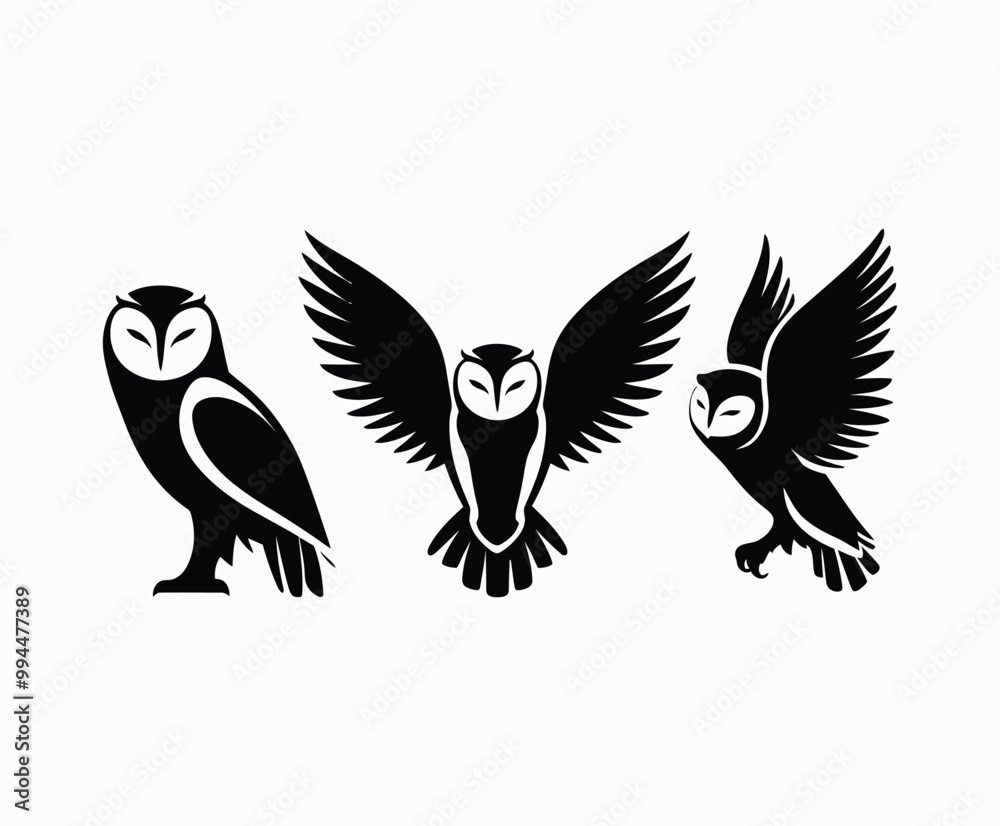 Obraz premium Owl bird silhouette editable EPS vector isolated illustration template on a white background