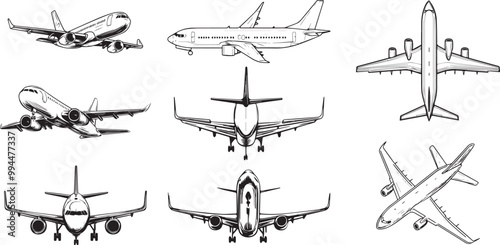 line  icons of aero plane, airplane line icons isolated on white background 