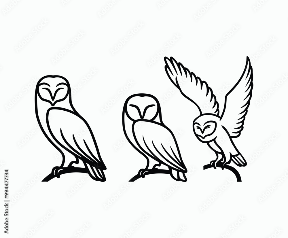 Obraz premium Owl bird silhouette editable EPS vector isolated illustration template on a white background