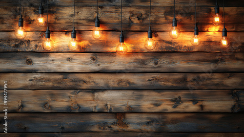 Warm, glowing string lights hanging on a rustic wooden wall, creating a cozy and nostalgic atmosphere. Ideal for holiday parties, birthdays, and festive celebrations.