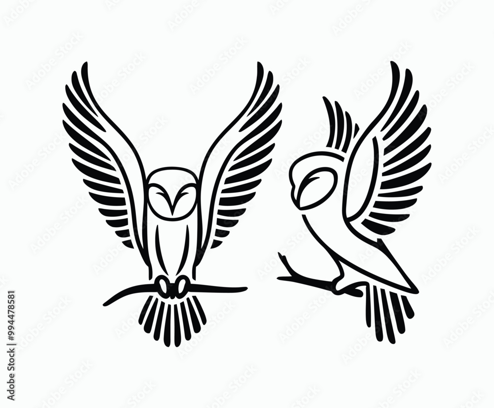 Obraz premium Owl bird silhouette editable EPS vector isolated illustration template on a white background