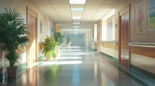 Sunlight Streaming Through an Empty Hospital Corridor