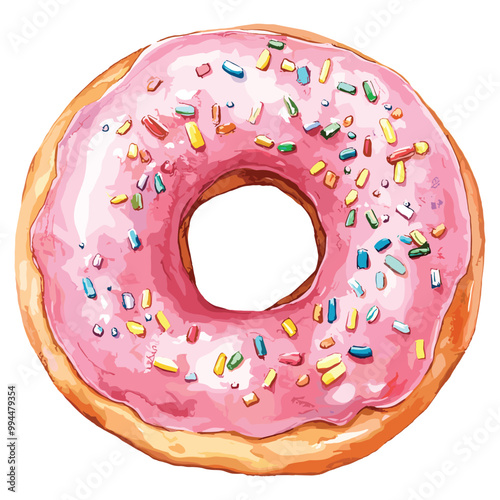 pink donut watercolor illustration vector isolated on white background