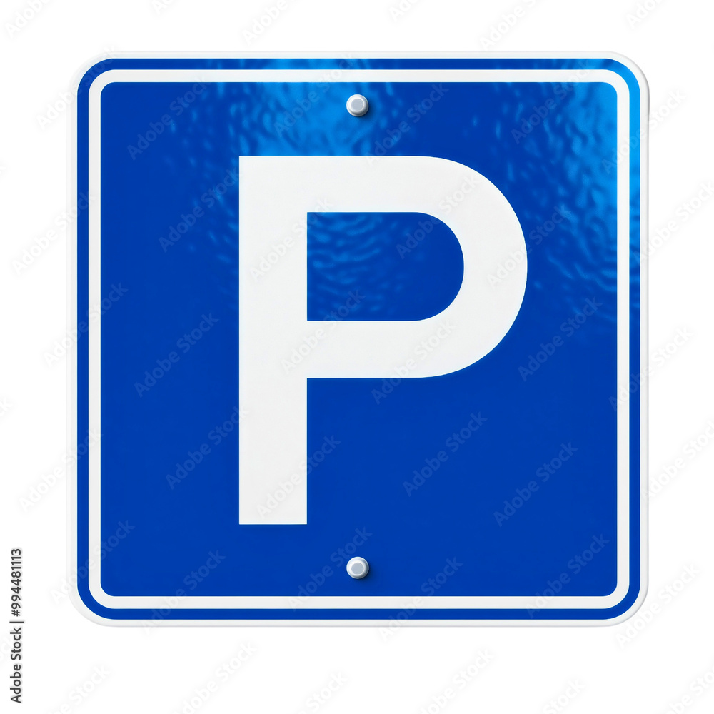 Blue road parking sign isolated, square information symbol, car zone icon, street rule pictogram, traffic regulation design, public area marker, vehicle accessibility sign