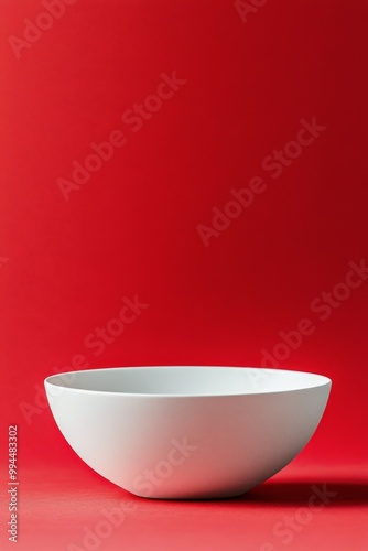 Simple white bowl on a vibrant red background capturing modern minimalism