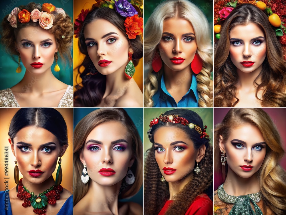 Fototapeta premium Stunning collection of diverse models showcasing beauty, fashion, and elegance in various settings
