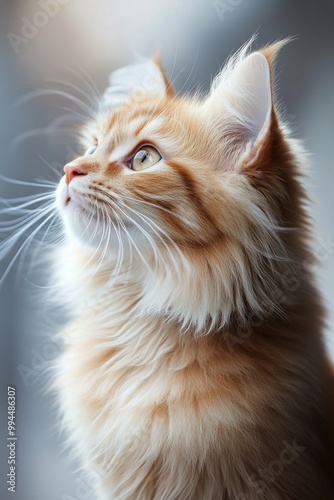 Majestic orange cat gazing thoughtfully in soft golden light during the early...