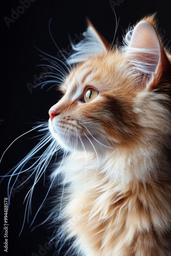 Majestic orange cat gazing thoughtfully in soft golden light during the early...