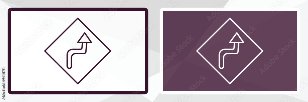 curves sign outline icon. Linear vector from traffic signs concept. Thin line white and black curves sign icon isolated on white and dark background curves sign outline icon. Linear vector from traffic signs concept. Thin line white and black curves sign icon isolated on white and dark background