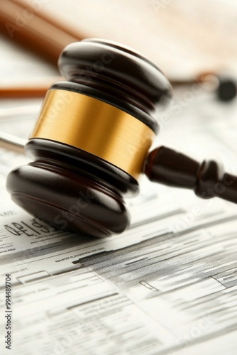 Gavel resting on legal documents in a law office during a daytime consultation session