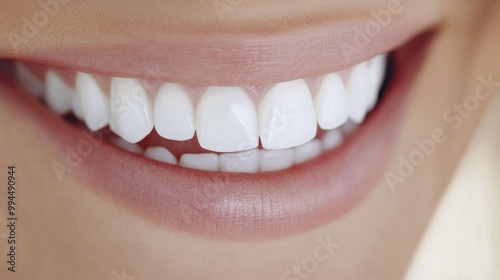 Bright and healthy smile showcasing perfect teeth in a close-up view with cle...