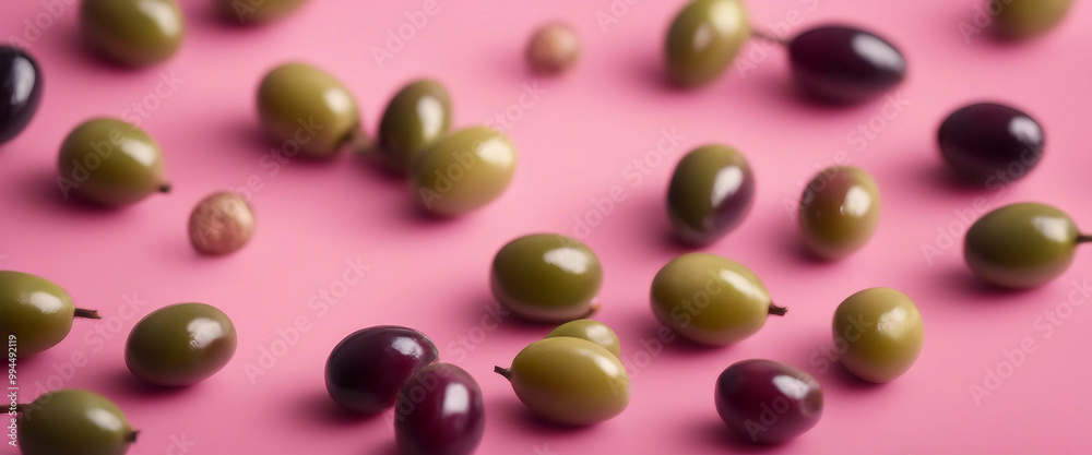 Illustration of fresh olives on pink background Illustration of fresh olives on pink background