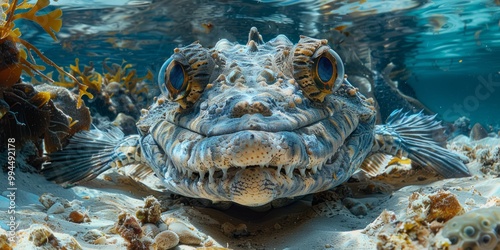 Close-Up of a Crocodilefish in the Ocean photo