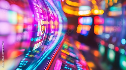 A blurred background of casino slot machines with colorful lights and neon signs, representing the excitement of gaming in a casino environment