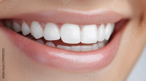 Bright and healthy smile showcasing perfect teeth in a close-up view with cle...