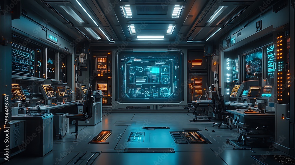 Futuristic Control Room: Sci-Fi Interior Design with Digital Interface Futuristic Control Room: Sci-Fi Interior Design with Digital Interface