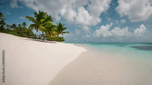 green palm tree on a pristine white sand beach in Punta Cana, Dominican Republic. Perfect for tropical vacation imagery and nature lovers photo