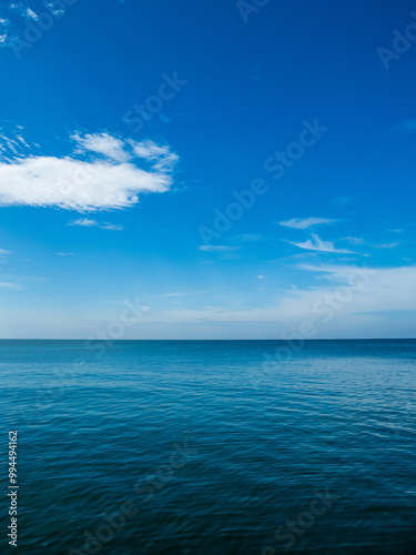 Landscape beautiful summer season vertical horizon look view tropical shore open sea cloud clean and blue sky background calm nature ocean wave water nobody travel at thailand chonburi sun day time