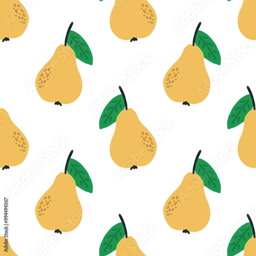 Hand Drawn Pear. Minimalist Seamless Pattern with Abstract Yellow Pears