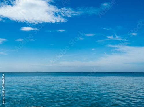 Landscape beautiful summer panorama wide horizon look viewpoint shore open sea beach cloud clean and blue sky background calm nature ocean wave water nobody travel at thailand chonburi sun day time