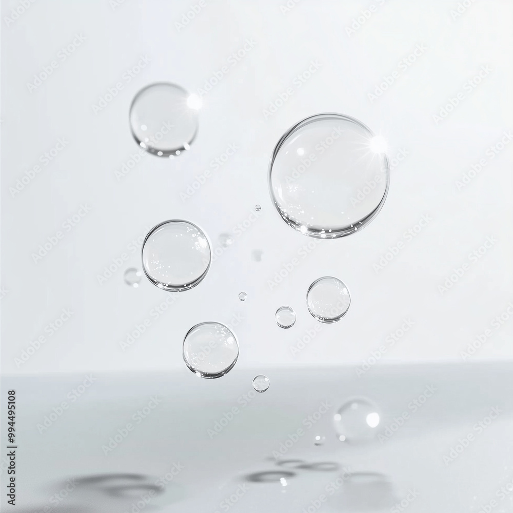 Transparent Soap Bubbles Floating in Minimalist White Space Transparent Soap Bubbles Floating in Minimalist White Space