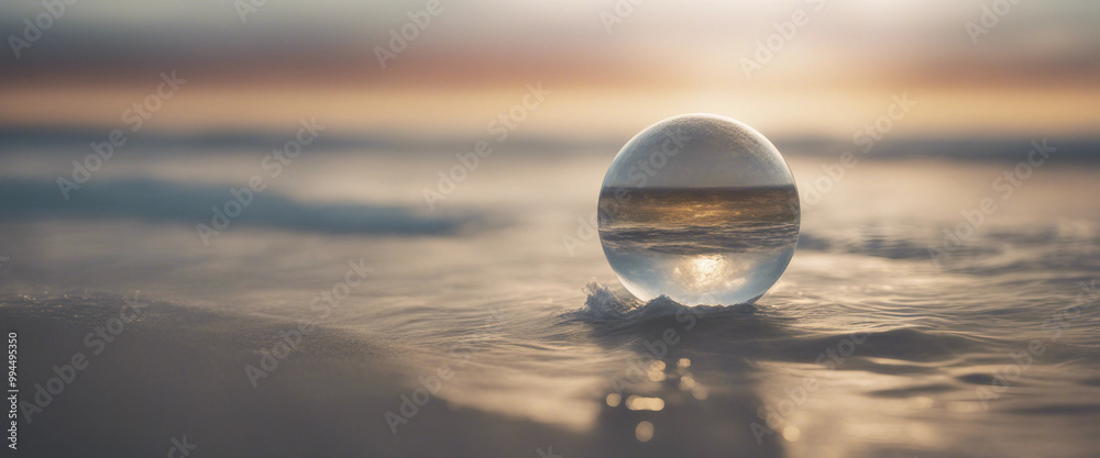 Image of an earth-like sphere that is filled with water and returns to the sea Image of an earth-like sphere that is filled with water and returns to the sea