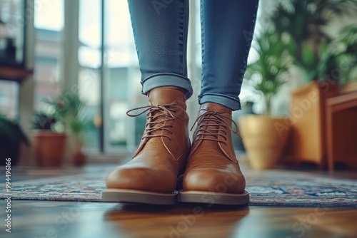 legs of person in boots, close up of a woman wearing rain shoes, waterproof 