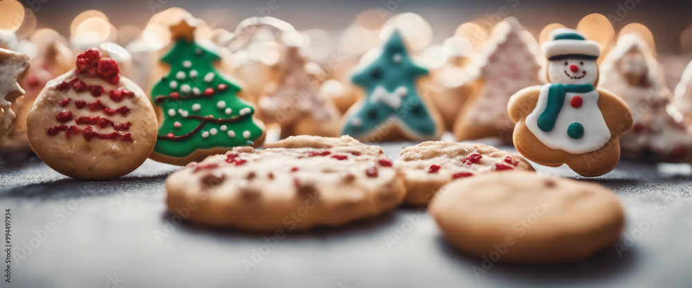 Image of cute cookies and other Christmas ornaments lined up Image of cute cookies and other Christmas ornaments lined up
