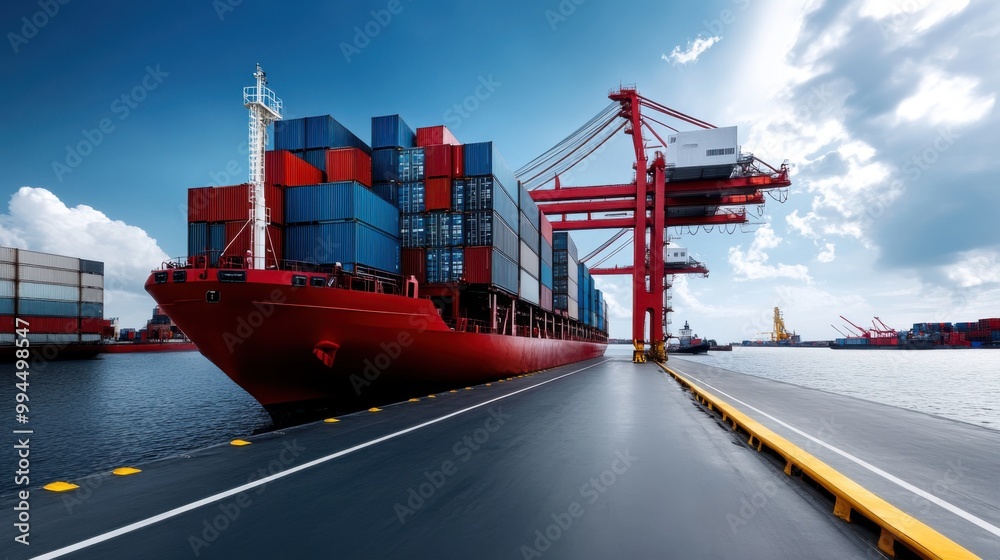 Naklejka premium Container Ship at a Busy Port Dock