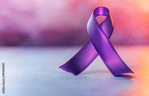 a purple cancer awareness ribbon on a light background
