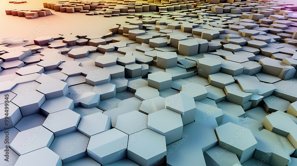 Fototapeta premium Abstract geometric design featuring Voronoi patterns hexagonal grids with a 3D effect and a gradient color scheme for a modern background