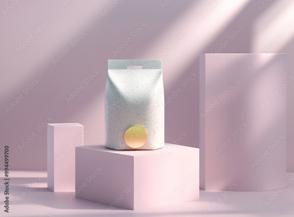 3D rendering of a minimalist display stand with a product packaging 3D rendering of a minimalist display stand with a product packaging