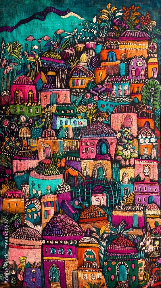 Fototapeta premium Classical Madhubani Painting Art, Abstract Image, Texture, Pattern Background, Wallpaper, Cover and Screen for Smartphone, PC, Laptop, 9:16 and 16:9 Aspect Ratio