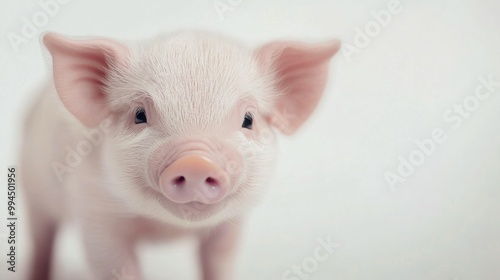 A young piglet explores its surroundings on a sunny day in a serene farm setting
