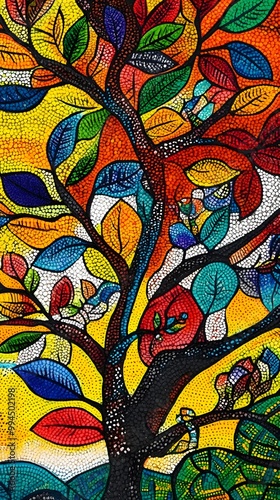 Classical Madhubani Painting Art, Abstract Image, Texture, Pattern Background, Wallpaper, Cover and Screen for Smartphone, PC, Laptop, 9:16 and 16:9 Aspect Ratio