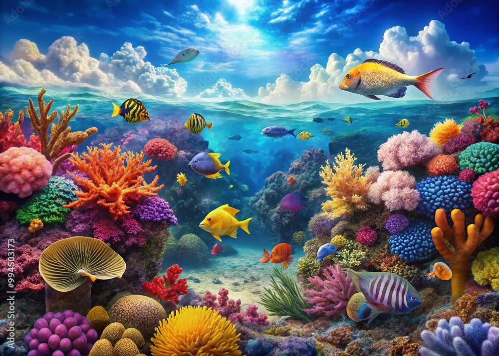 Obraz premium Stunning Underwater Ocean Wallpaper Featuring Colorful Coral Reefs and Vibrant Marine Life Scenery
