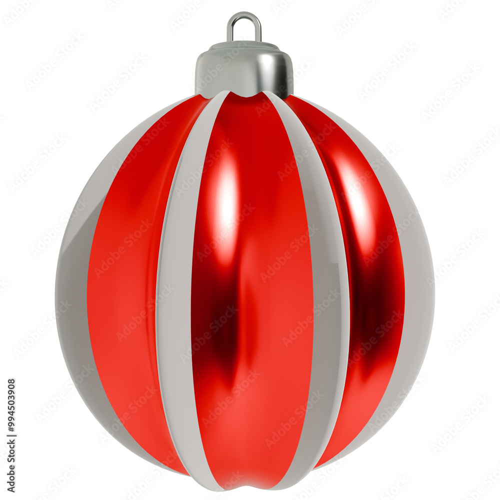 3d render red and white ball christmas decoration with transparent background